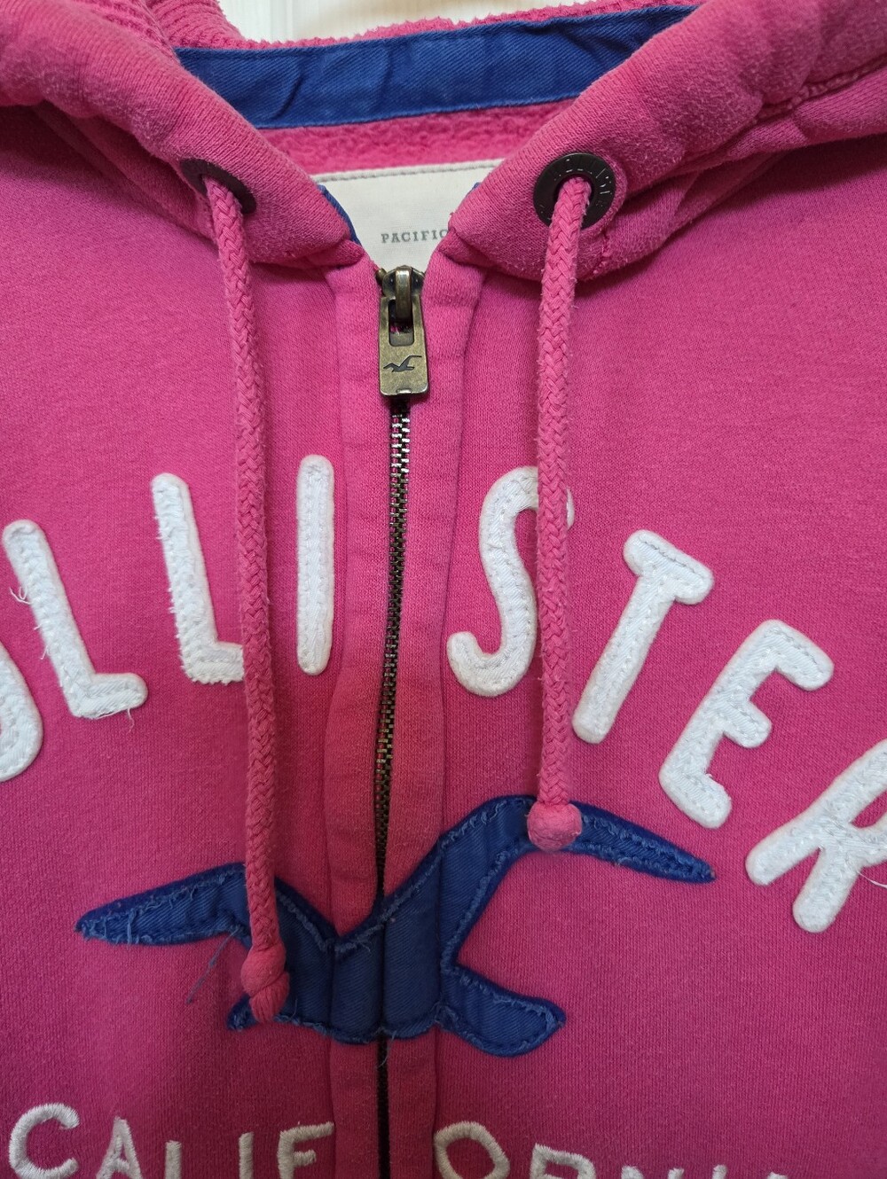Hollister California Y2K Pink Zip-Up Hoodie with Blue Logo Surfer Girly Retro M - Picture 3 of 8